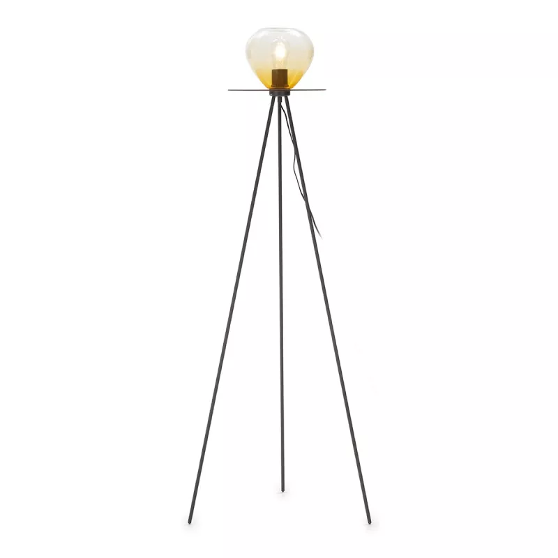 Lampadaire 60x60x160 Métal Noir Verre Ambre