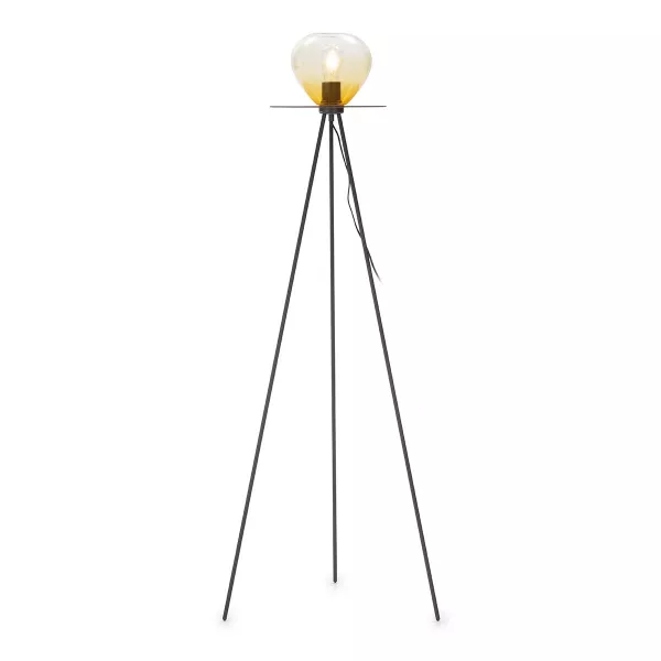 Lampadaire 60x60x160 Métal Noir Verre Ambre