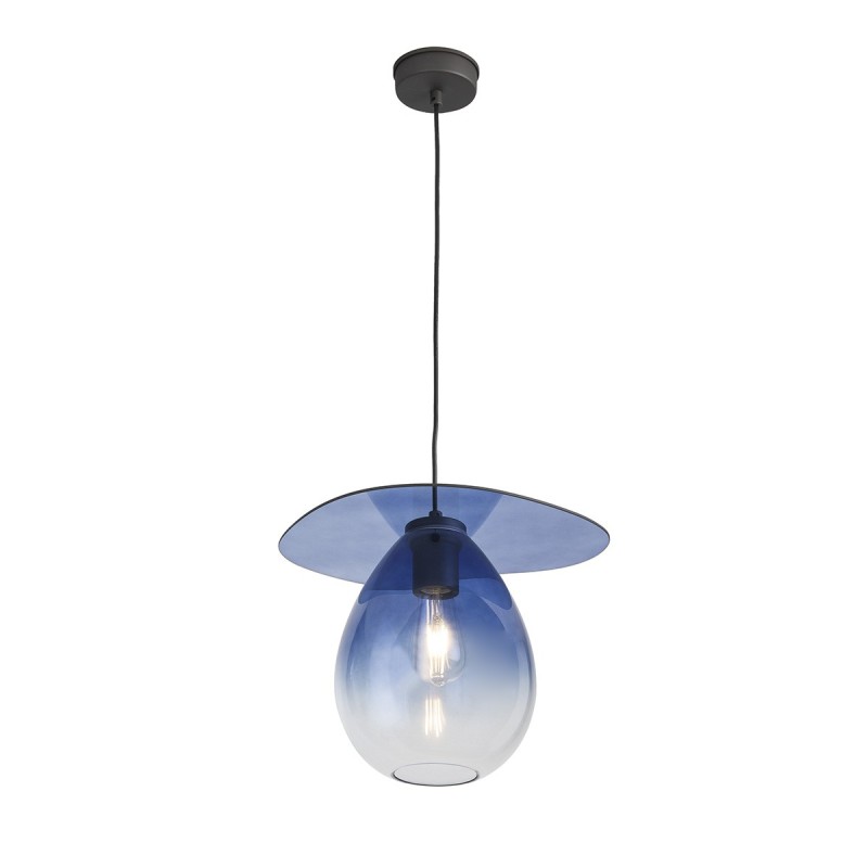 Lampe suspendue 34x33x31 Métal Noir Verre Bleu