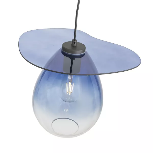 Lampe suspendue 34x33x31 Métal Noir Verre Bleu