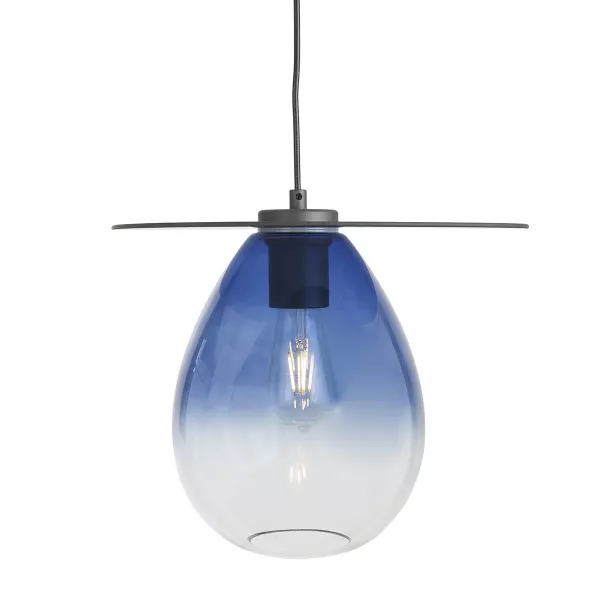 Lampe suspendue 34x33x31 Métal Noir Verre Bleu