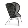 Designer-Sessel 83X85X113 Metall/Wicker Schwarz mit assoziieren Gepolsterte Sessel für optimalen Komfort