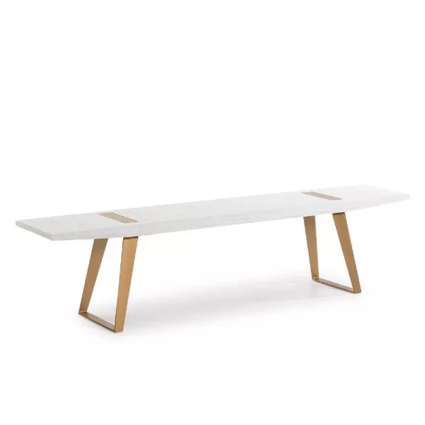 Banc 190x35x45 Bois Blanc Métal Doré à associer à Bancs Interieur Exterieur Vintage Pour Une Touche Rétro