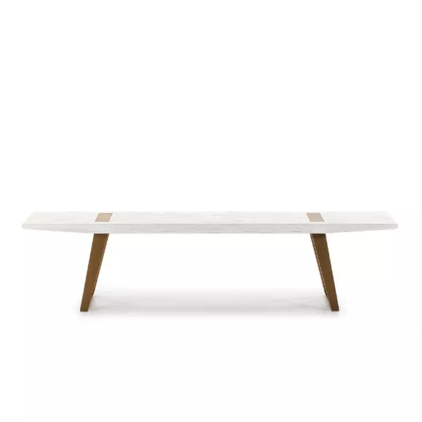 Banc 190x35x45 Bois Blanc Métal Doré à associer à Bancs Interieur Exterieur En Rotin Pour Un Style Naturel