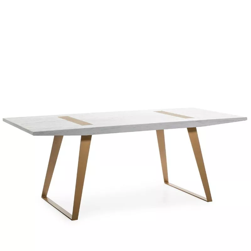 Table à Manger 200x90x76 Bois Blanc Métal Doré