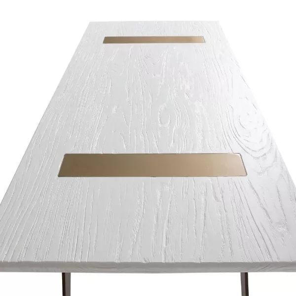 Table à Manger 200x90x76 Bois Blanc Métal Doré