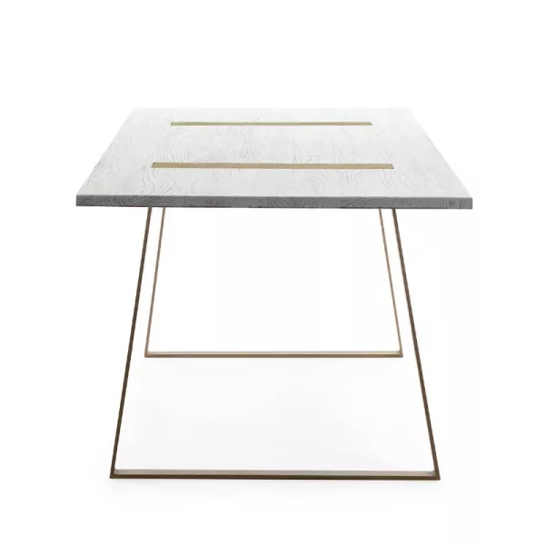 Table à Manger 200x90x76 Bois Blanc Métal Doré