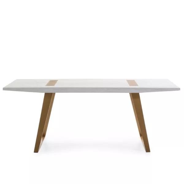 Table à Manger 200x90x76 Bois Blanc Métal Doré