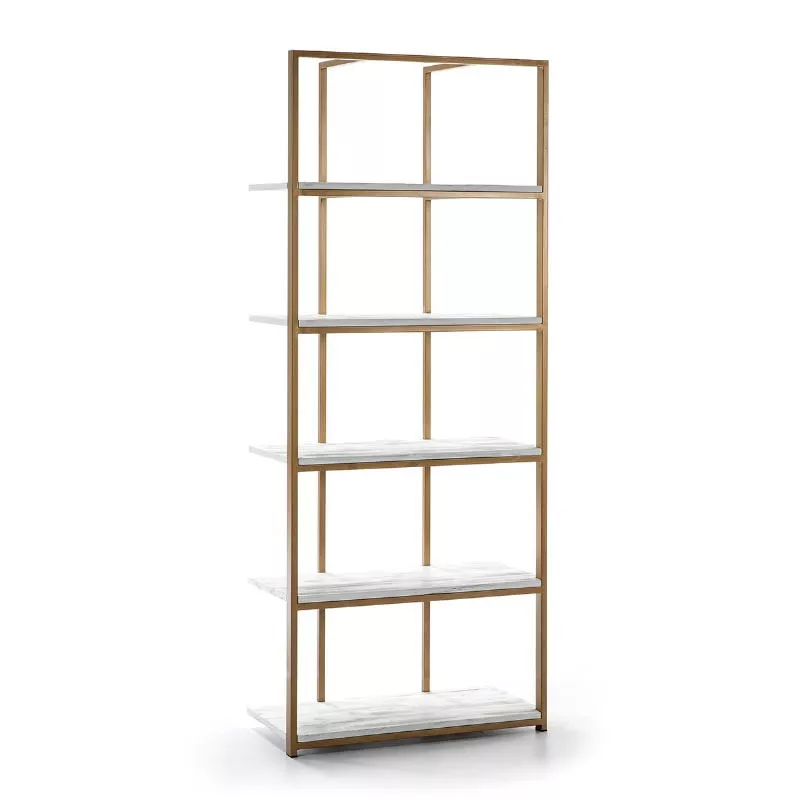 Shelf 80X38X200 Wood White Metal Golden to associate with Vintage Shelves For A Retro Touch