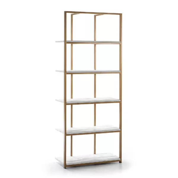 Étagère 80x38x200 Bois Blanc Métal Doré à associer à Etageres Contemporaines En Cuir