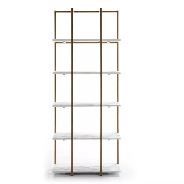 Scaffalatura 80X38X200 Legno Bianco Metallo Dorato associarsi a Mensole da cucina funzionali ed eleganti