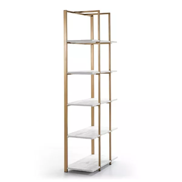 Étagère 80x38x200 Bois Blanc Métal Doré à associer à Etageres Modernes Pour Un Intérieur Élégant