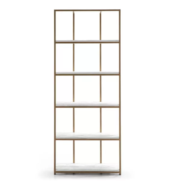 Scaffalatura 80X38X200 Legno Bianco Metallo Dorato associarsi a Mensole Moderne Per Interni Eleganti