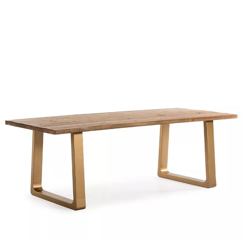 Table à Manger 220x95x77 Bois Naturel Métal Doré