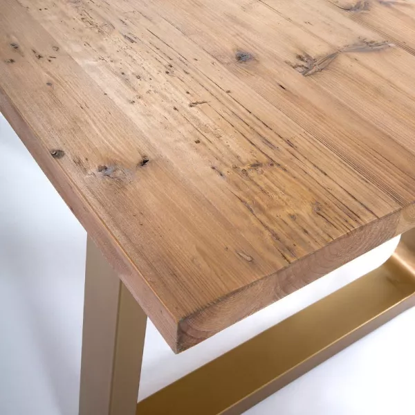 Table à Manger 220x95x77 Bois Naturel Métal Doré