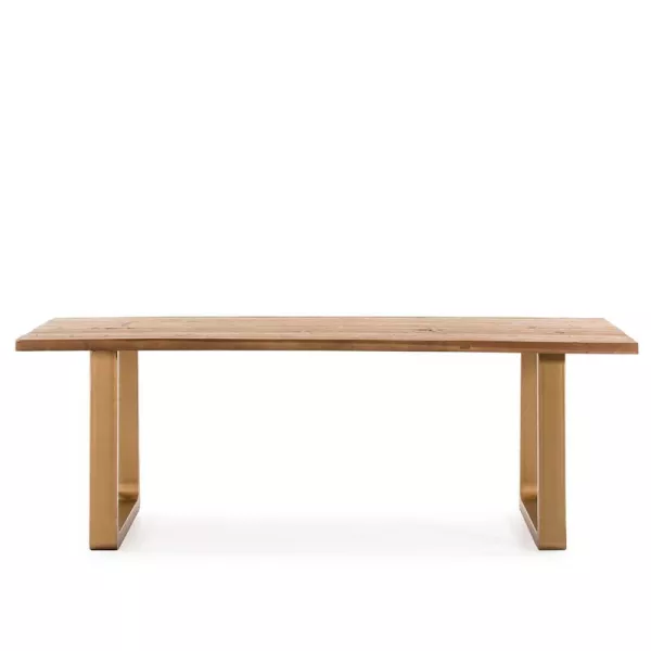 Table à Manger 220x95x77 Bois Naturel Métal Doré