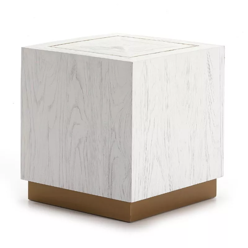 Side Table 55X55X60 Wood White Metal Golden to associate with Scandinavian Coffee Tables With a Clean Design