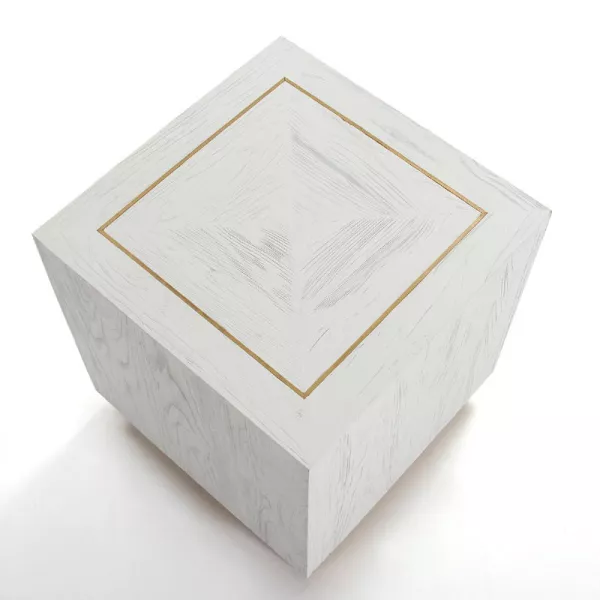 Tavolo Ausiliare 55X55X60 Legno Bianco Metallo Dorato associarsi a Tavolini da giardino resistenti agli agenti atmosferici