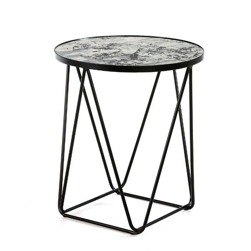 Table d'appoint, bout de canapé, bout de canapé 60x60x68 Miroir Vieilli Métal Noir