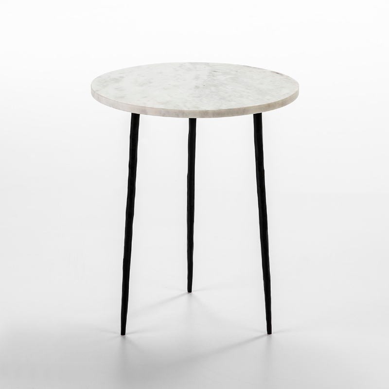 Table d'appoint, bout de canapé 38x38x45 Métal Noir Marbre Blanc