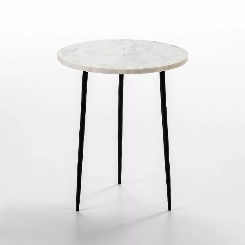 Table d'appoint, bout de canapé 38x38x45 Métal Noir Marbre Blanc