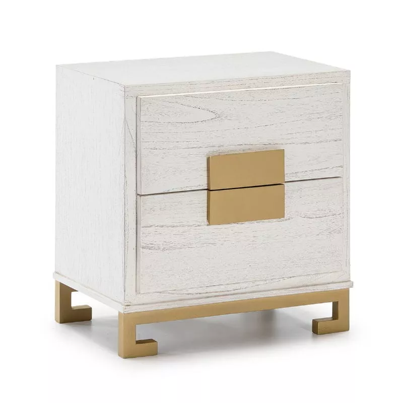 Bedside Table 2 Drawers 56X41X60 Wood White Golden to associate with Beds Headboard Bedside Valet Garden Weather Resistant