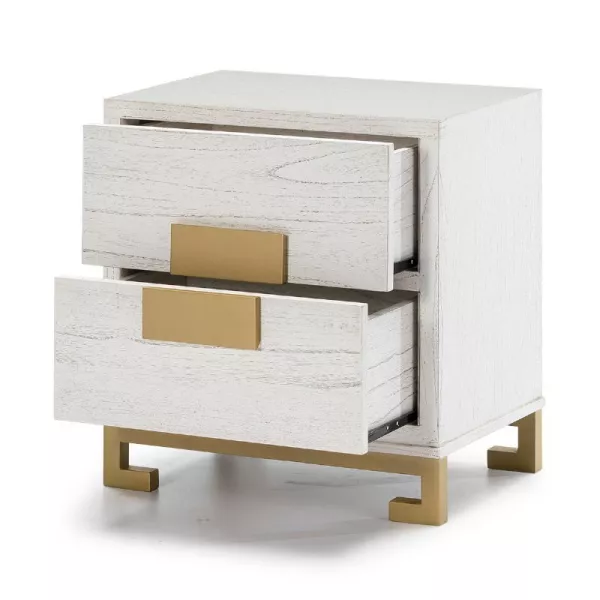 Bedside Table 2 Drawers 56X41X60 Wood White Golden to associate with Scandinavian Beds Headboard Bedside Valet Bed With Pure Des