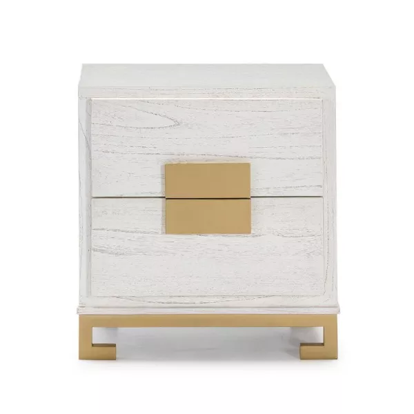 Comodino 2 Cassetti  56X41X60 Legno Bianco Dorato associarsi a Testiera del letto, servomuto, comodino, in rattan, per uno stile