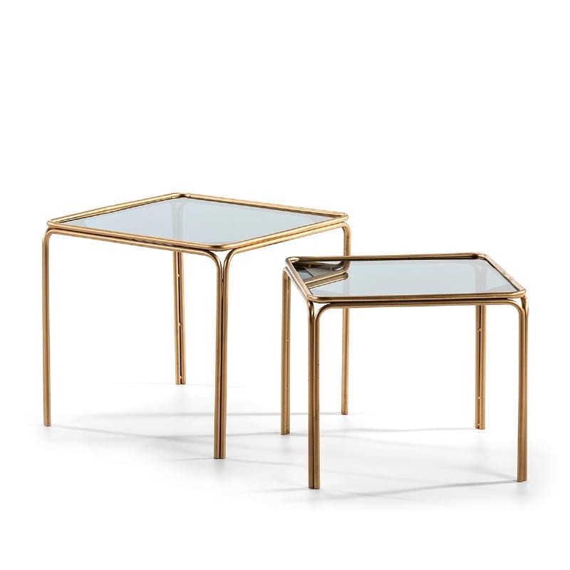 Set 2 Side Table 51X51X47   46X46X41 Smoked Glass Metal Golden to associate with Upholstered Coffee Tables for Optimal Comfort