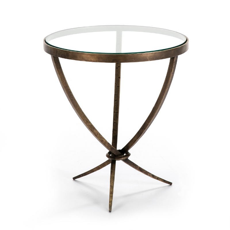 Table d'appoint, bout de canapé, bout de canapé 51x51x56 Verre Métal Doré Antique