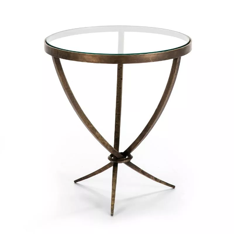 Table d'appoint, bout de canapé, bout de canapé 51x51x56 Verre Métal Doré Antique