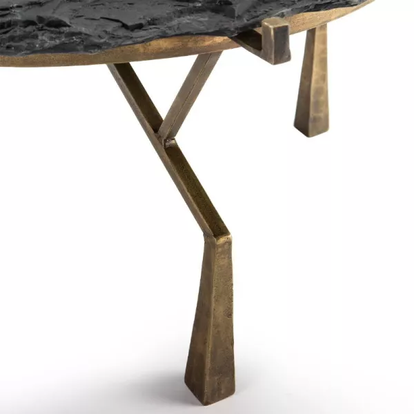 Table basse 95x95x41 Pierre Noir Métal Doré Antique