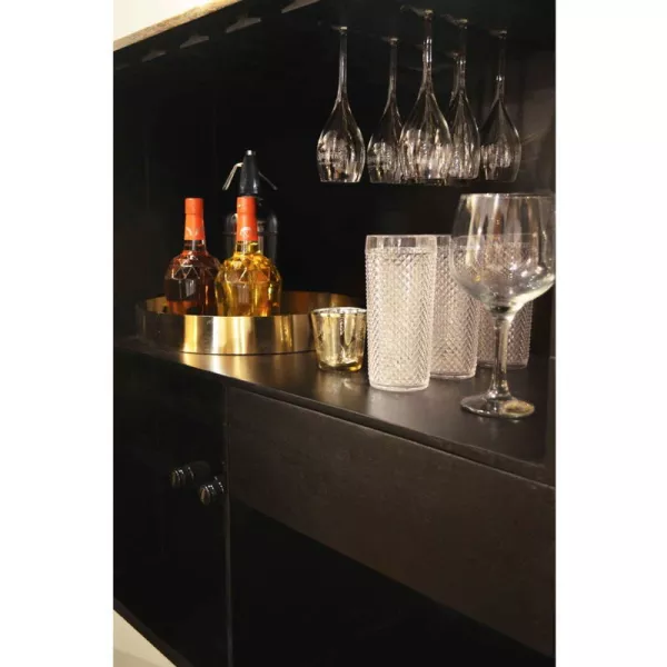 Bar 91x56x152 Bois Doré Noir Métal Noir