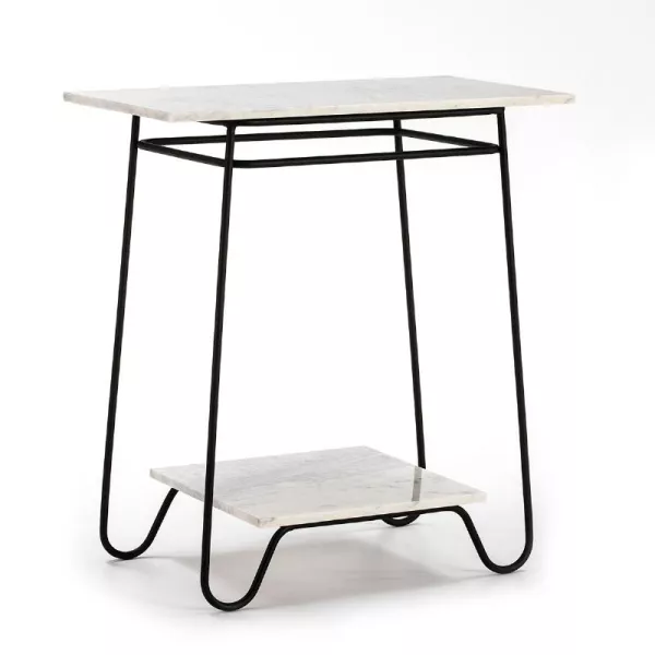 Table d'appoint, bout de canapé, bout de canapé 71x41x78 Marbre Blanc Métal Noir