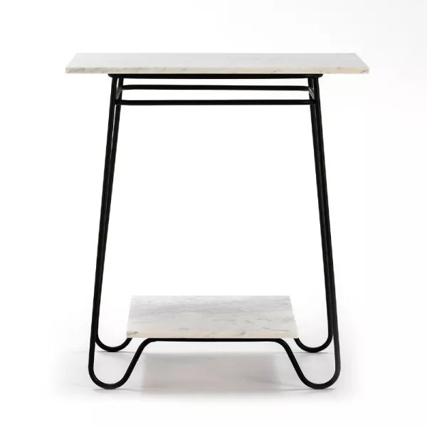 Table d'appoint, bout de canapé, bout de canapé 71x41x78 Marbre Blanc Métal Noir