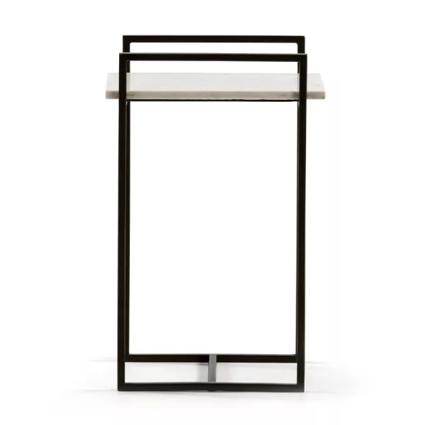 Table d'appoint, bout de canapé, bout de canapé 36x23x56 Marbre Blanc Métal Noir