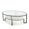 Table basse 107x62x44 Verre Marbre Blanc Métal Marron Fonce