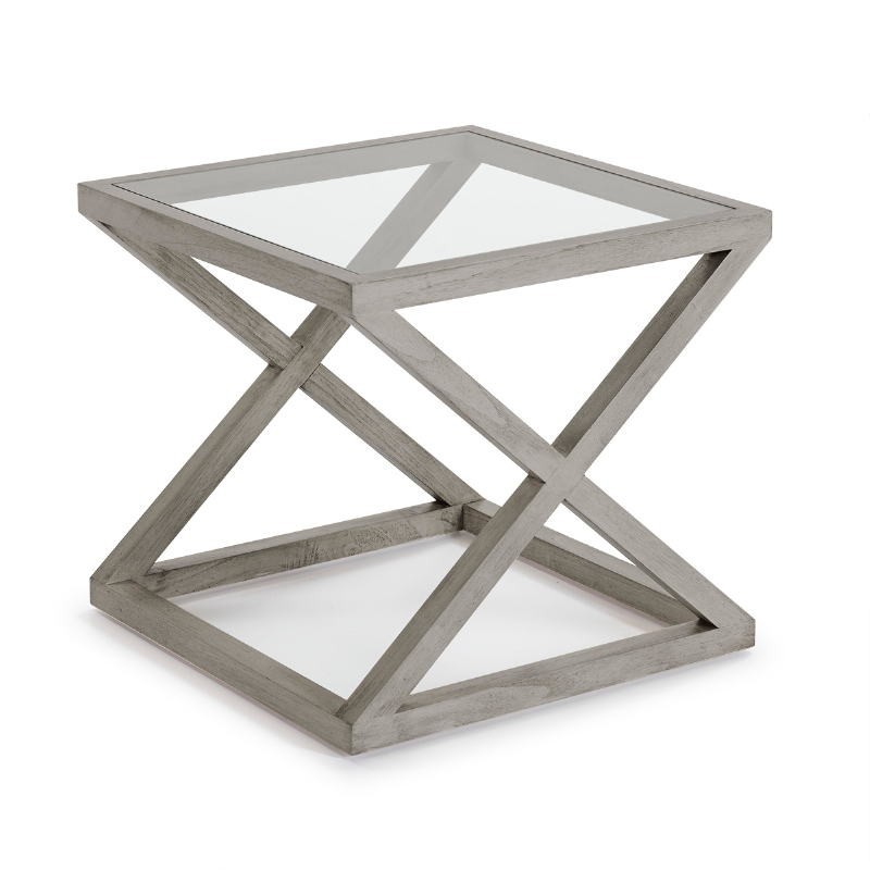 Table d'appoint, bout de canapé, bout de canapé 60x60x55 Verre Bois Gris blanchi