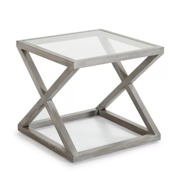 Table d'appoint, bout de canapé, bout de canapé 60x60x55 Verre Bois Gris blanchi