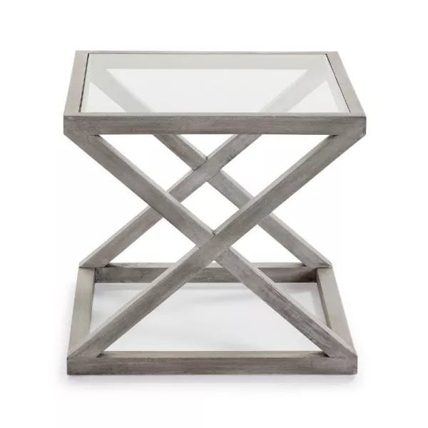 Table d'appoint, bout de canapé, bout de canapé 60x60x55 Verre Bois Gris blanchi