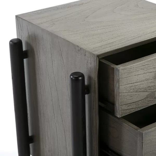 Table de chevet 3 tiroirs 50x40x61 Bois Gris Noir