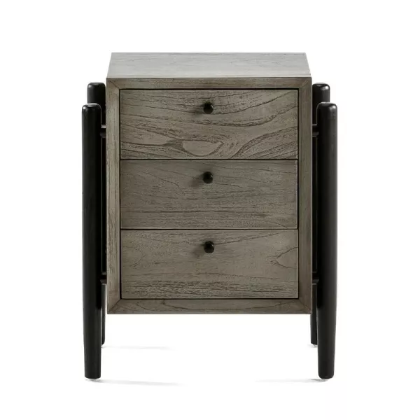 Table de chevet 3 tiroirs 50x40x61 Bois Gris Noir