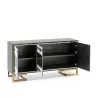 Buffet 3 portes 150x45x80 Verre Noir MDF Noir Miroir Métal Doré