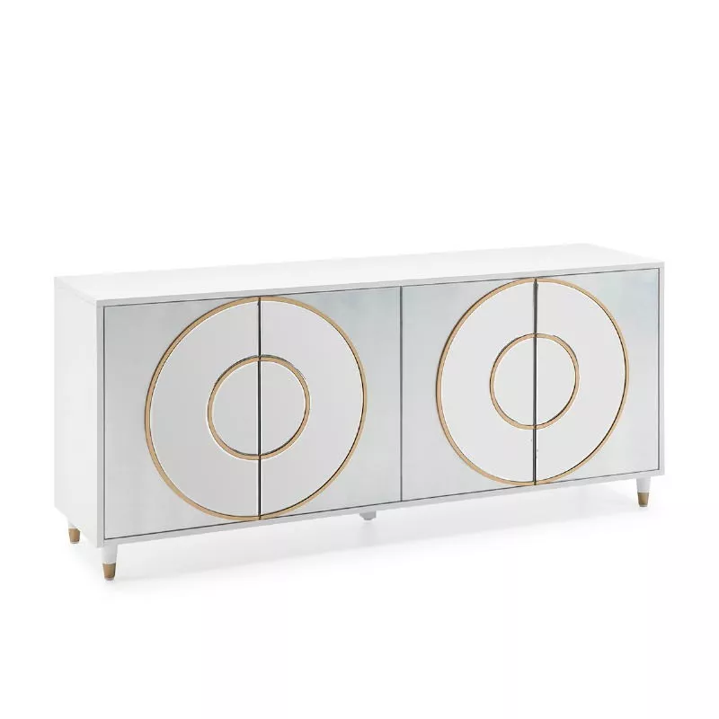 Buffet 4 portes 180x45x80 MDF Blanc Feuille d'Argent Miroir MDF Doré