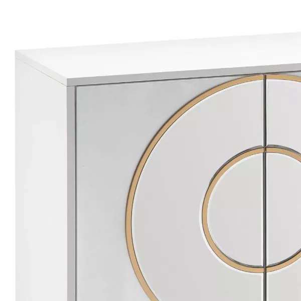 Buffet 4 portes 180x45x80 MDF Blanc Feuille d'Argent Miroir MDF Doré