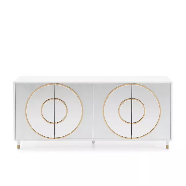 Buffet 4 portes 180x45x80 MDF Blanc Feuille d'Argent Miroir MDF Doré