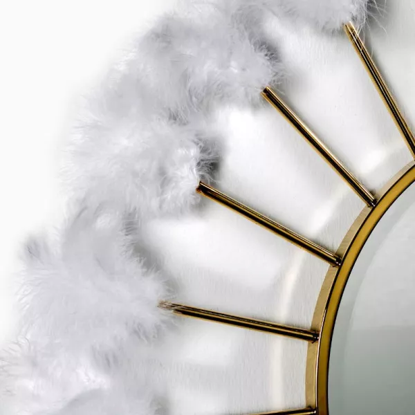 Miroir 103x4x103 Verre Métal Doré Plumes Blanc