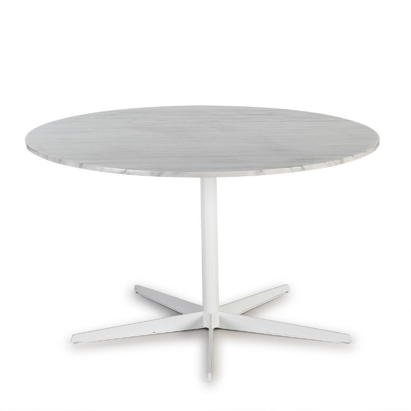 Table à Manger 125x125x75 Marbre Blanc Métal Blanc