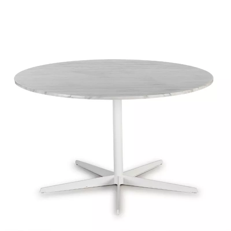 Table à Manger 125x125x75 Marbre Blanc Métal Blanc