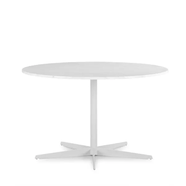 Table à Manger 125x125x75 Marbre Blanc Métal Blanc